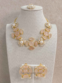 Charcoal Grey / Peach Gem Stone Necklace Set
