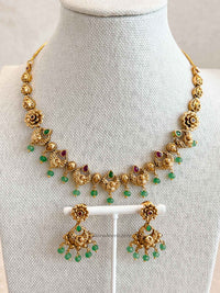 Ruby & Green Peacock Necklace Set