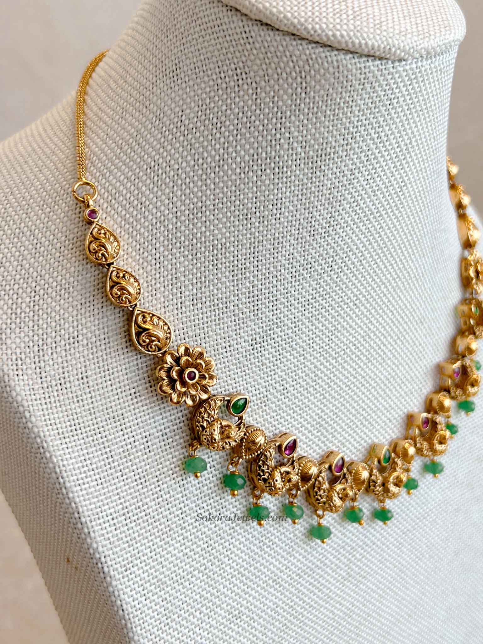 Ruby & Green Peacock Necklace Set