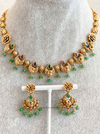 Ruby & Green Peacock Necklace Set