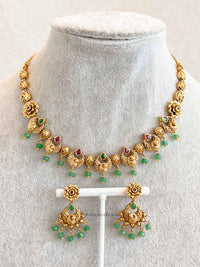 Ruby & Green Peacock Necklace Set