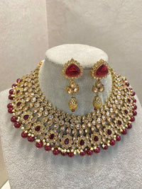 SLIGHTLY IMPERFECT: Antique Gold Choker set - Maroon