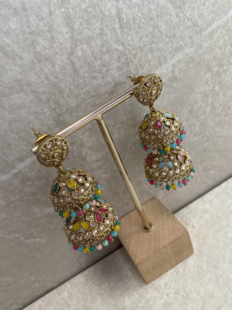 (Slightly Imperfect) Tiered Jhumka Earrings - Multicolour