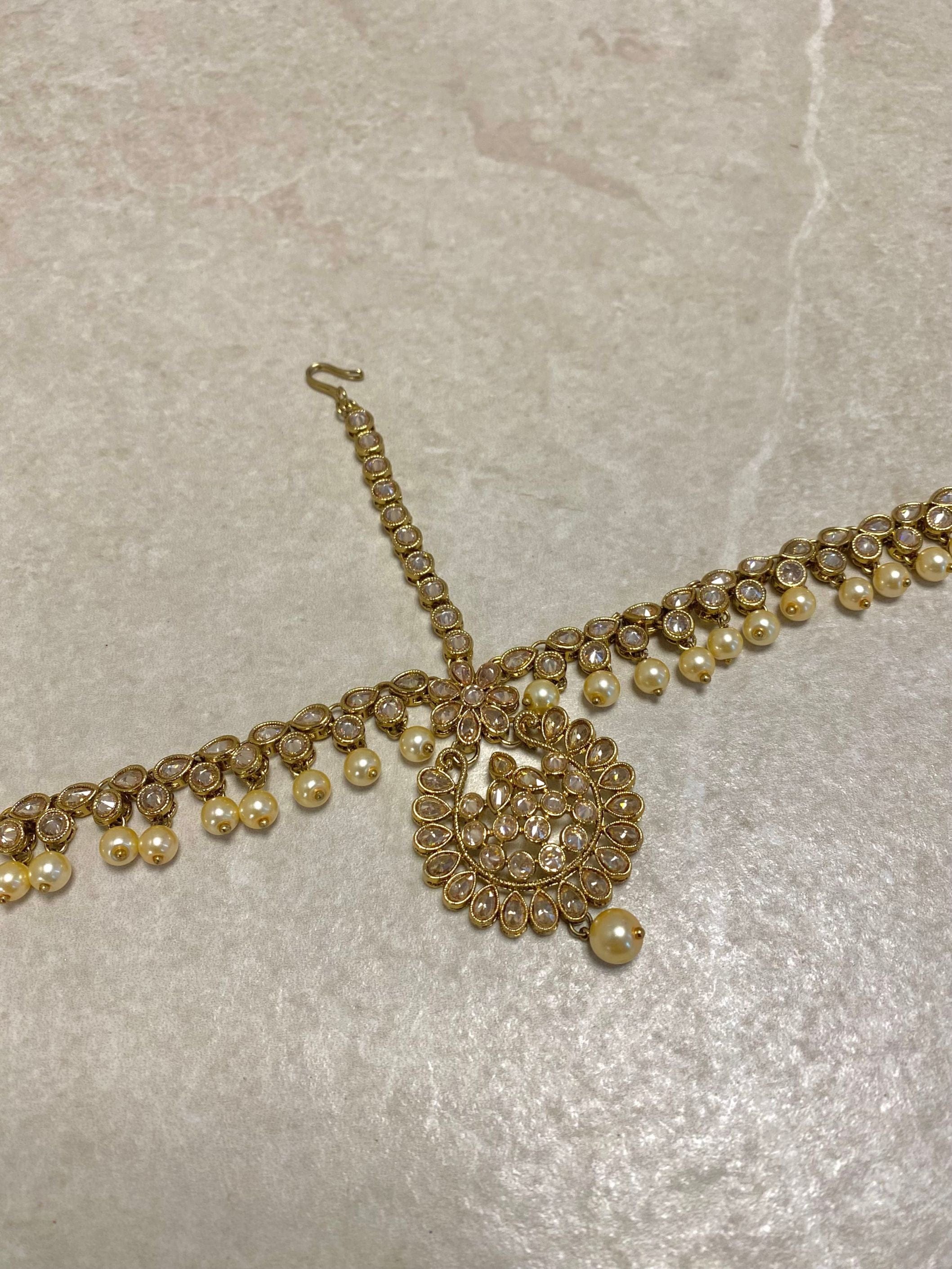 Antique Gold Mathapatti - Pearl