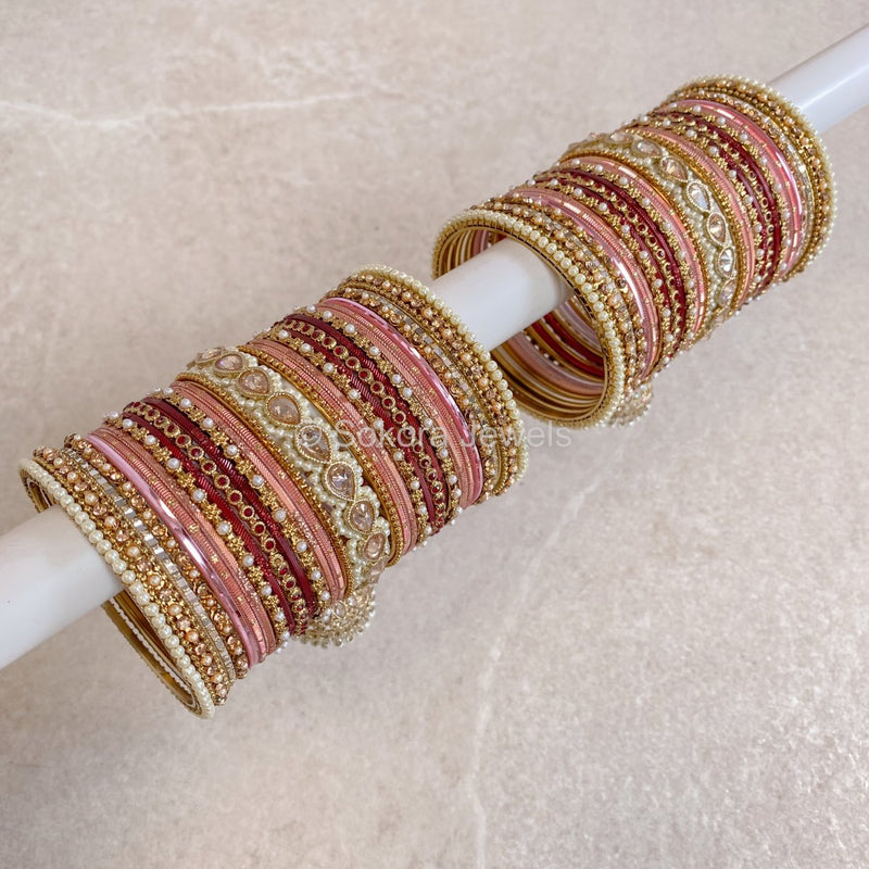 Aafiya Bridal Bangle Set - Maroon & Pink - SOKORA JEWELSAafiya Bridal Bangle Set - Maroon & PinkBANGLES