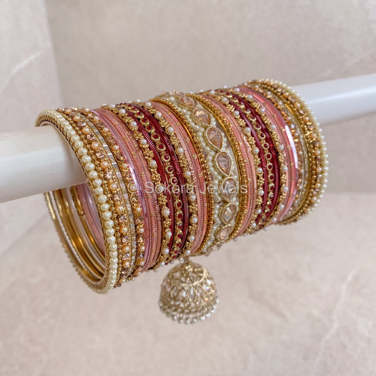 Aafiya Bridal Bangle Set - Maroon & Pink - SOKORA JEWELSAafiya Bridal Bangle Set - Maroon & PinkBANGLES