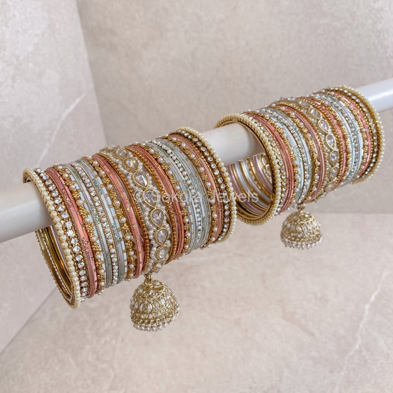 Aafiya Bridal Bangle Set - Pink & Pale Blue - SOKORA JEWELSAafiya Bridal Bangle Set - Pink & Pale BlueBANGLES