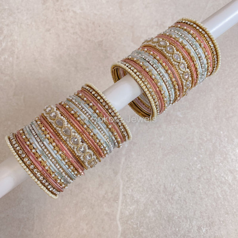 Aafiya Bridal Bangle Set - Pink & Pale Blue - SOKORA JEWELSAafiya Bridal Bangle Set - Pink & Pale BlueBANGLES