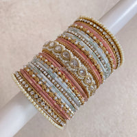 Aafiya Bridal Bangle Set - Pink & Pale Blue - SOKORA JEWELSAafiya Bridal Bangle Set - Pink & Pale BlueBANGLES