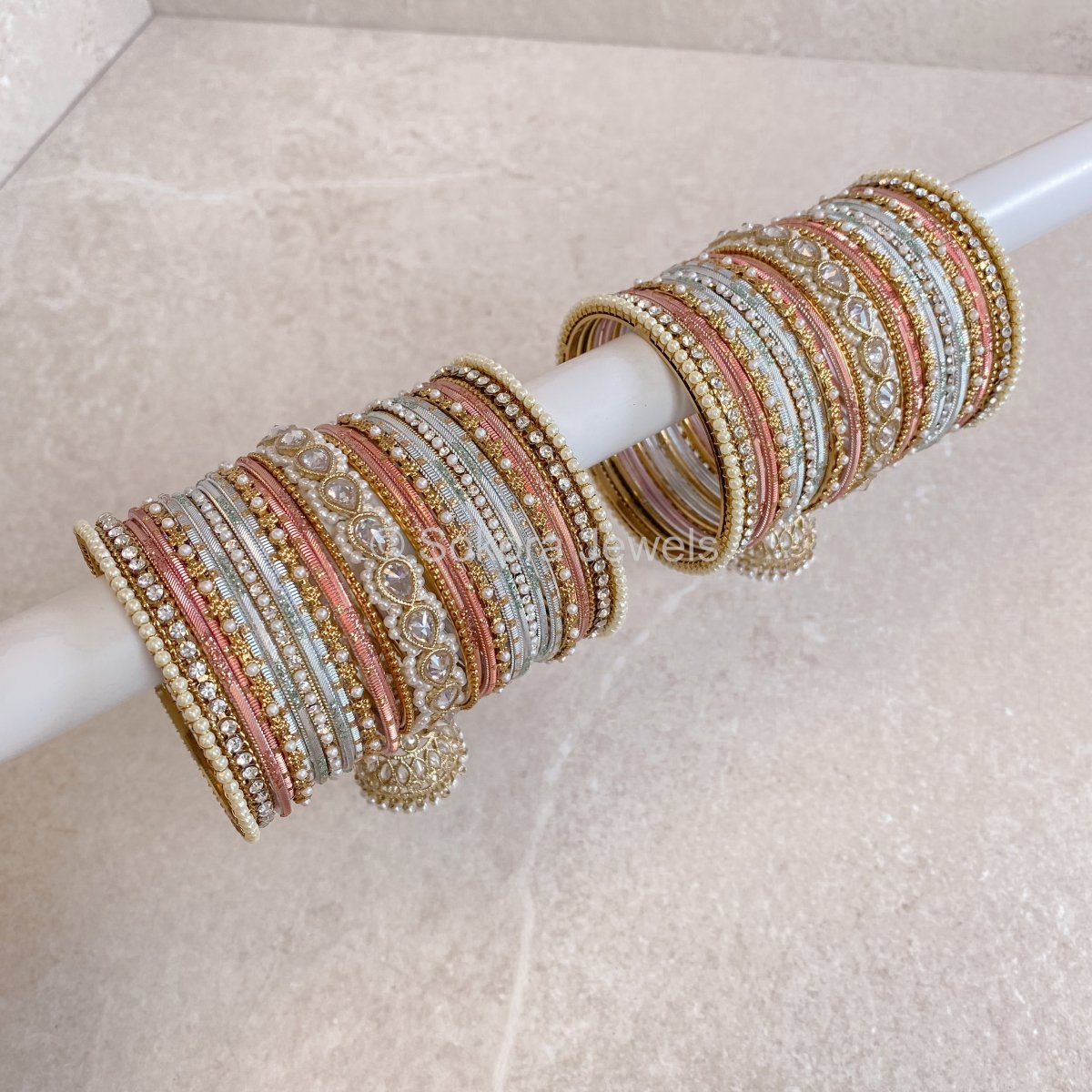 Aafiya Bridal Bangle Set - Pink & Pale Blue - SOKORA JEWELSAafiya Bridal Bangle Set - Pink & Pale BlueBANGLES