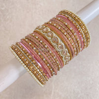 Aafiya Bridal Bangle Set - Pink/Champagne - SOKORA JEWELSAafiya Bridal Bangle Set - Pink/ChampagneBANGLES