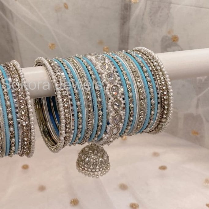 Aafiya Silver Bridal Bangle Set - 4 Colour Options