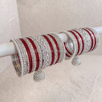 Aafiya Bridal Bangle Set - Silver & Maroon - SOKORA JEWELSAafiya Bridal Bangle Set - Silver & MaroonBANGLES