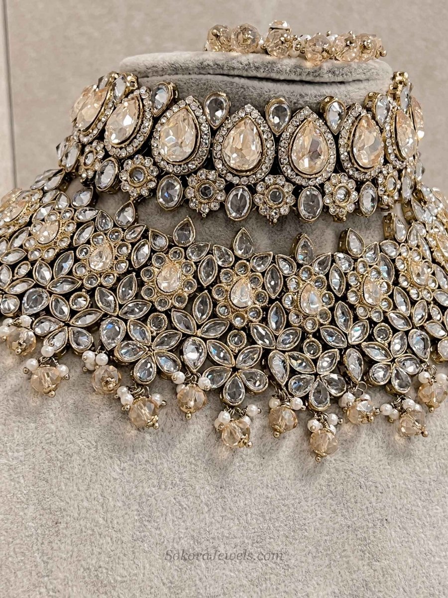 Aafiya Bridal Double necklace set - Golden Glow - SOKORA JEWELSAafiya Bridal Double necklace set - Golden Glow