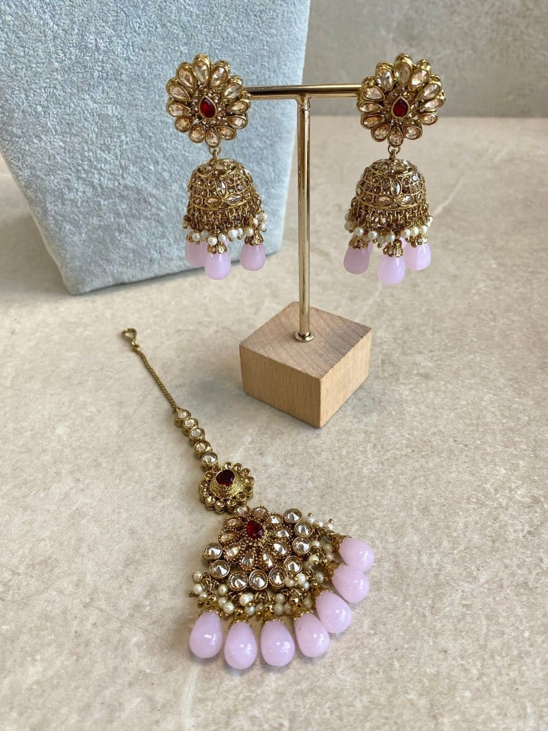 Aafiya Bridal Double necklace set - Maroon/Pink - SOKORA JEWELSAafiya Bridal Double necklace set - Maroon/Pink