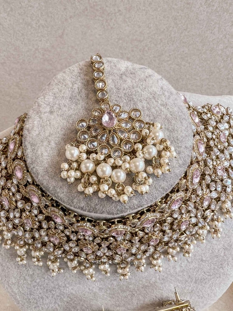 Aafiya Bridal Jewellery Set - Light Pink - SOKORA JEWELSAafiya Bridal Jewellery Set - Light Pink
