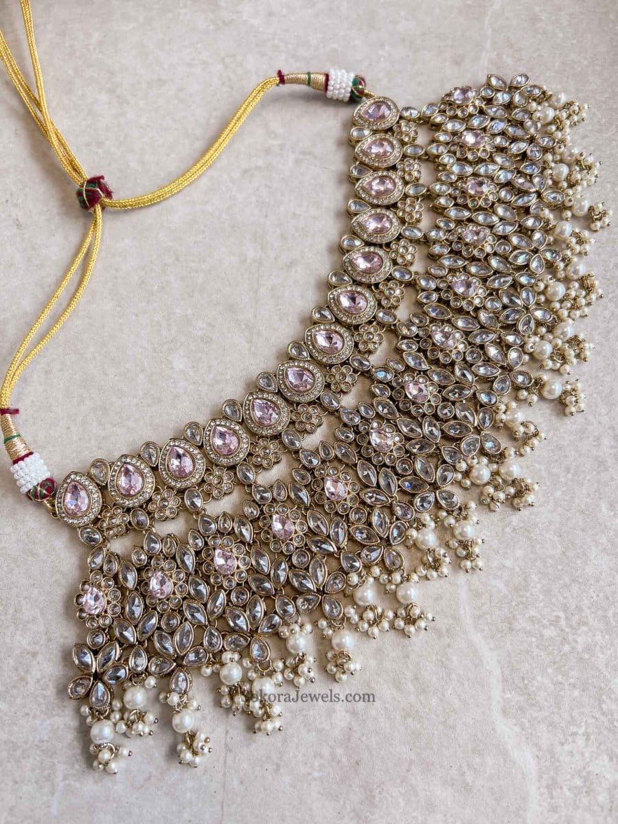 Aafiya Bridal Jewellery Set - Light Pink - SOKORA JEWELSAafiya Bridal Jewellery Set - Light Pink