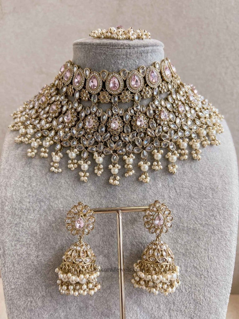 Aafiya Bridal Jewellery Set - Light Pink - SOKORA JEWELSAafiya Bridal Jewellery Set - Light Pink