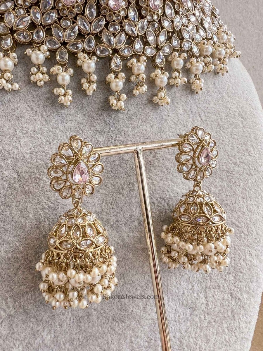 Aafiya Bridal Jewellery Set - Light Pink - SOKORA JEWELSAafiya Bridal Jewellery Set - Light Pink