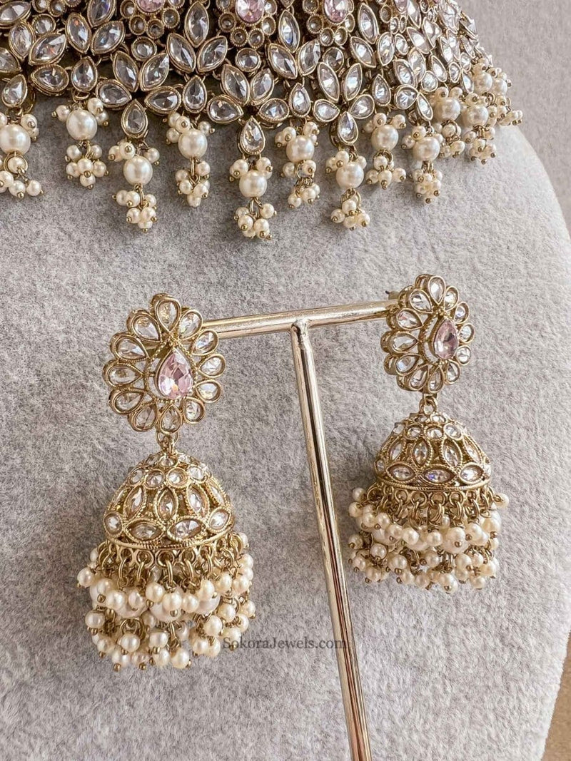 Aafiya Bridal Jewellery Set - Light Pink - SOKORA JEWELSAafiya Bridal Jewellery Set - Light Pink