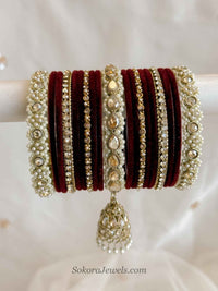 Aafiya Golden Bridal Bangle Set - Maroon - SOKORA JEWELSAafiya Golden Bridal Bangle Set - MaroonBANGLES