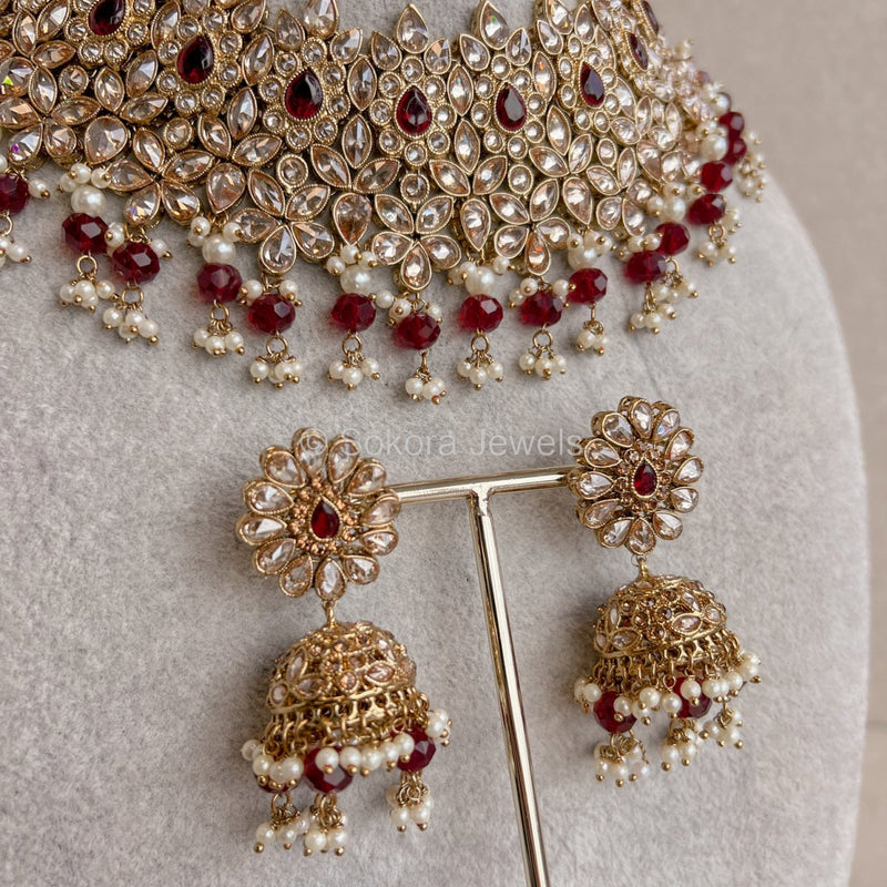 Aafiya Necklace Set - Maroon - SOKORA JEWELSAafiya Necklace Set - Maroon