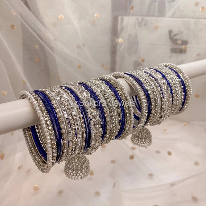 Aafiya Silver Bridal Bangle Set - 4 Colour Options - SOKORA JEWELSAafiya Silver Bridal Bangle Set - 4 Colour OptionsBANGLES