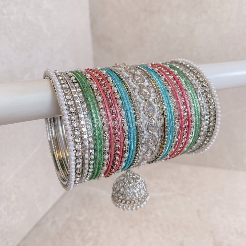 Aafiya Silver Bridal Bangle Set - 4 Colour Options - SOKORA JEWELSAafiya Silver Bridal Bangle Set - 4 Colour OptionsBANGLES