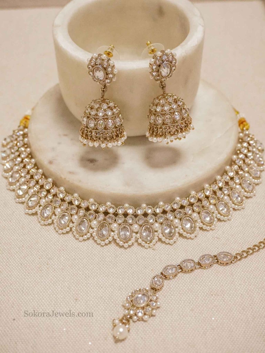 Abby Small Clear Crystal Necklace set - SOKORA JEWELSAbby Small Clear Crystal Necklace set