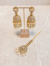 Adara Faux Kundan Earring & Tikka Set - Pearl - SOKORA JEWELSAdara Faux Kundan Earring & Tikka Set - Pearl