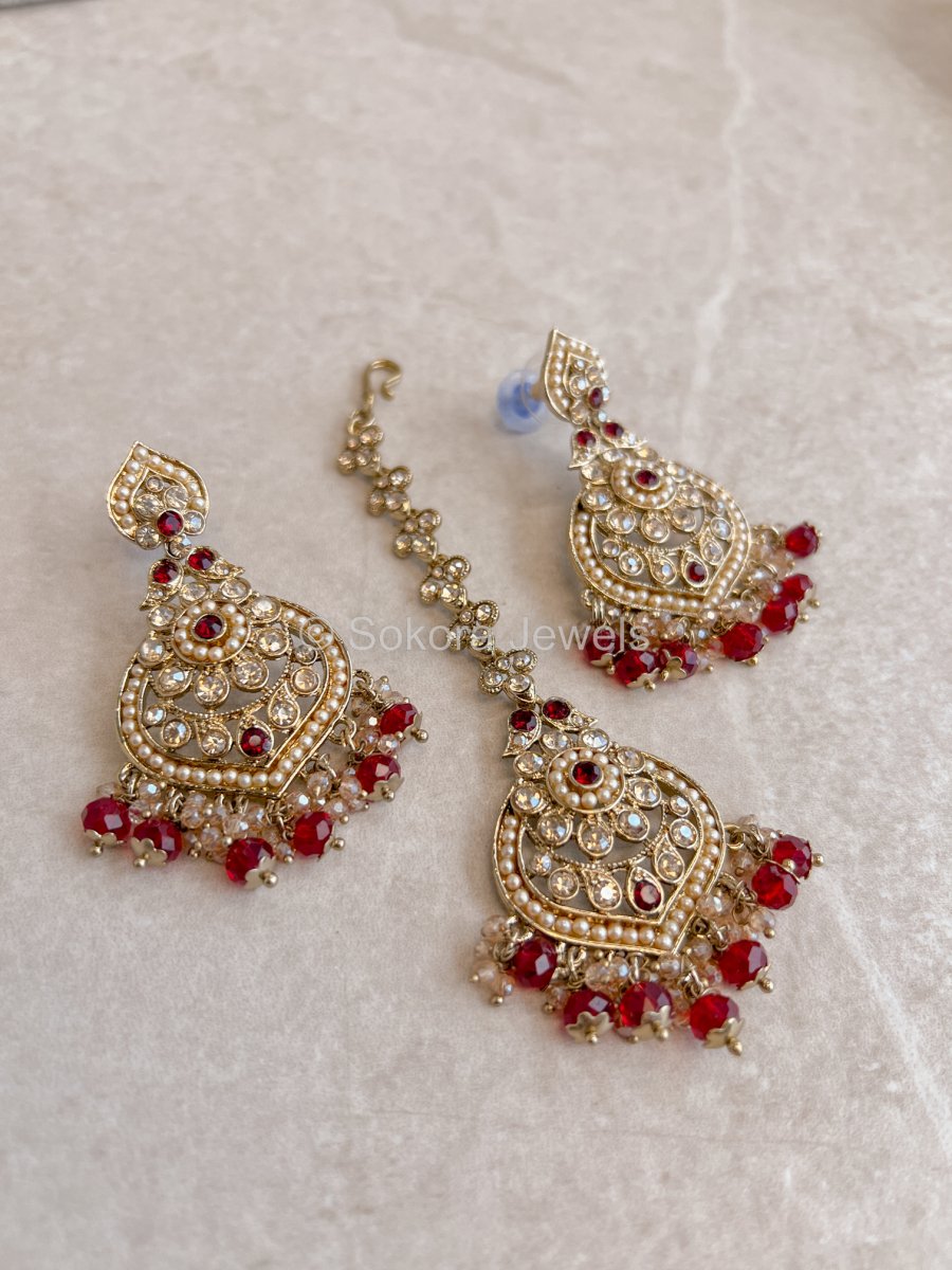 Afshah Earrings and tikka set - Golden - SOKORA JEWELSAfshah Earrings and tikka set - Golden