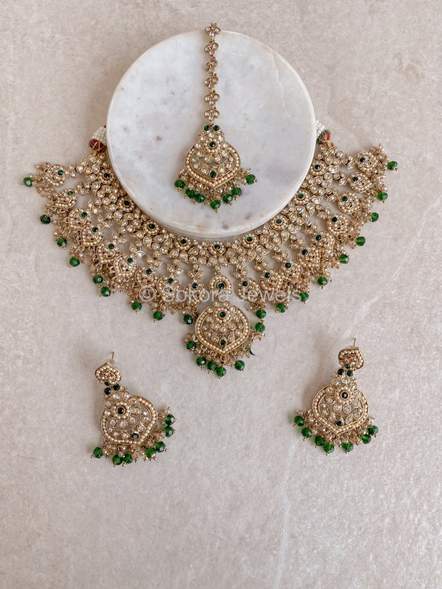 Afshah Necklace Set - Green - SOKORA JEWELSAfshah Necklace Set - Green