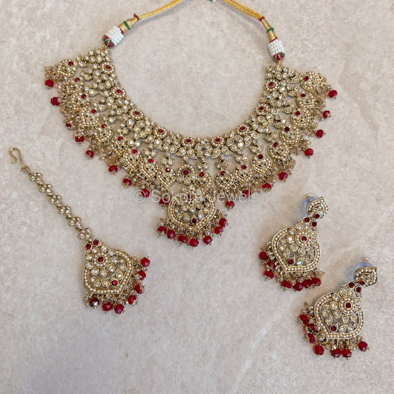 Afshah Necklace Set - Maroon - SOKORA JEWELSAfshah Necklace Set - Maroon