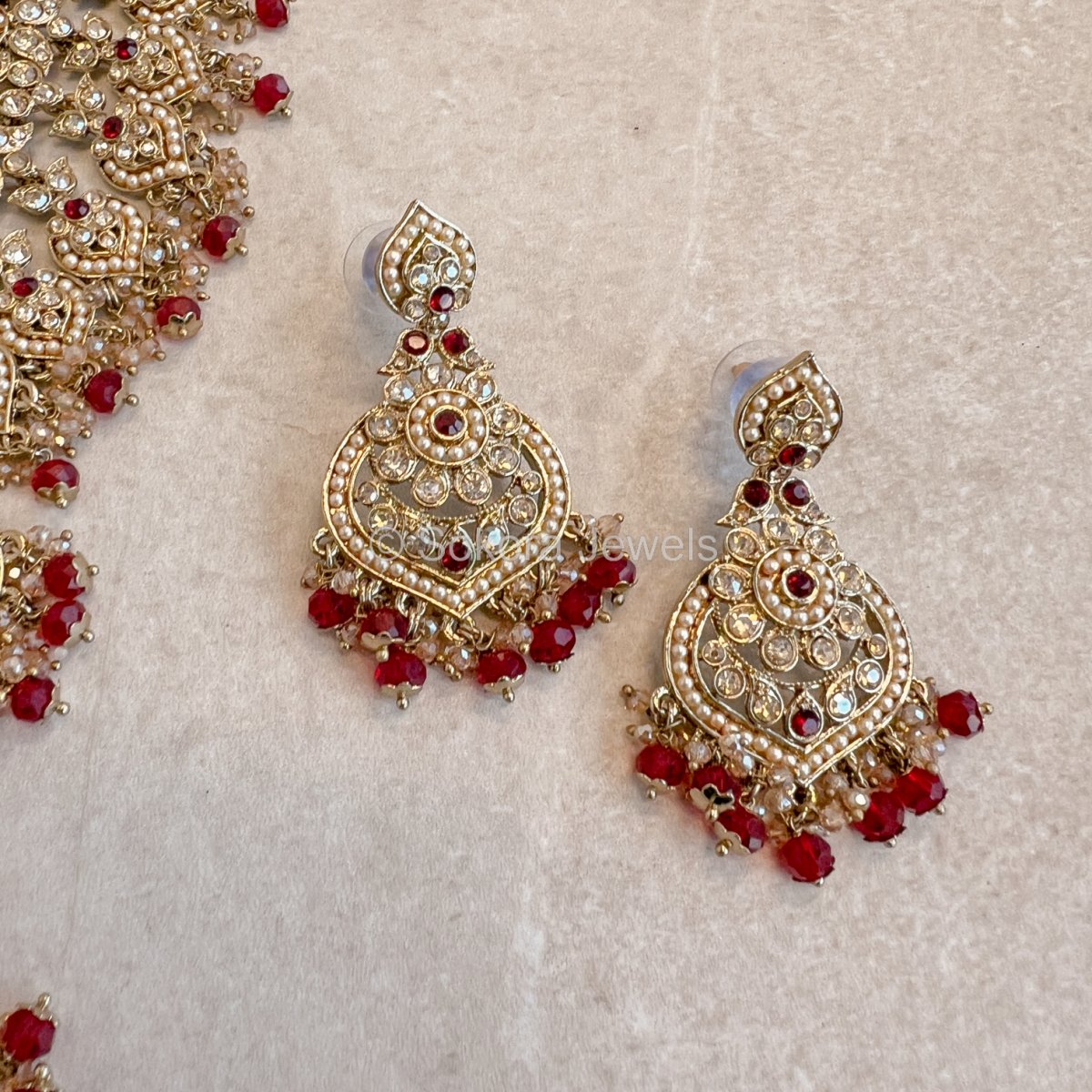 Afshah Necklace Set - Maroon - SOKORA JEWELSAfshah Necklace Set - Maroon