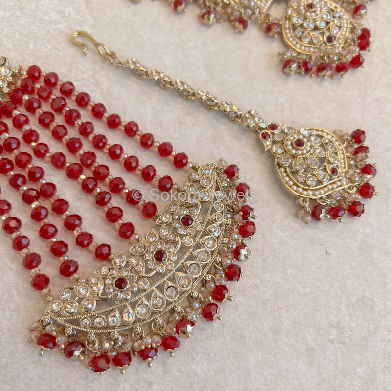 Afshah Necklace Set - Maroon - SOKORA JEWELSAfshah Necklace Set - Maroon