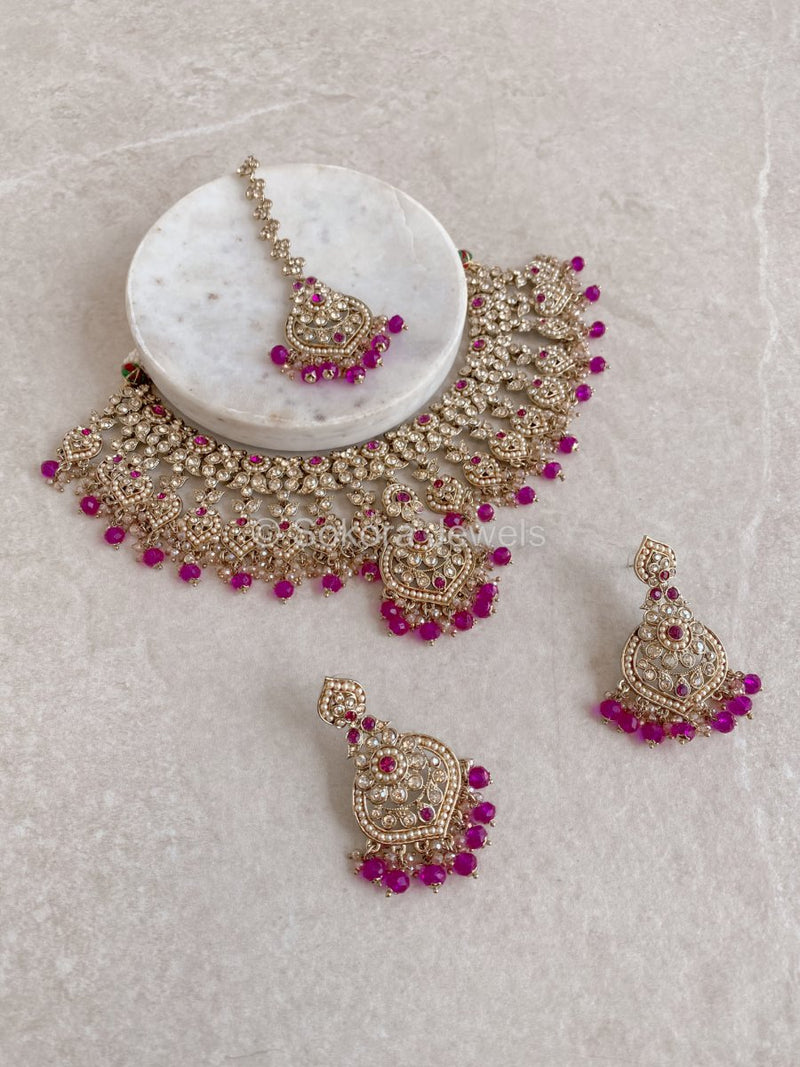 Afshah Necklace Set - Pink - SOKORA JEWELSAfshah Necklace Set - Pink