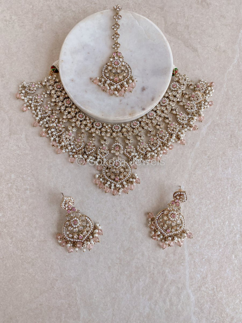 Afshah Necklace Set - Pink - SOKORA JEWELSAfshah Necklace Set - Pink