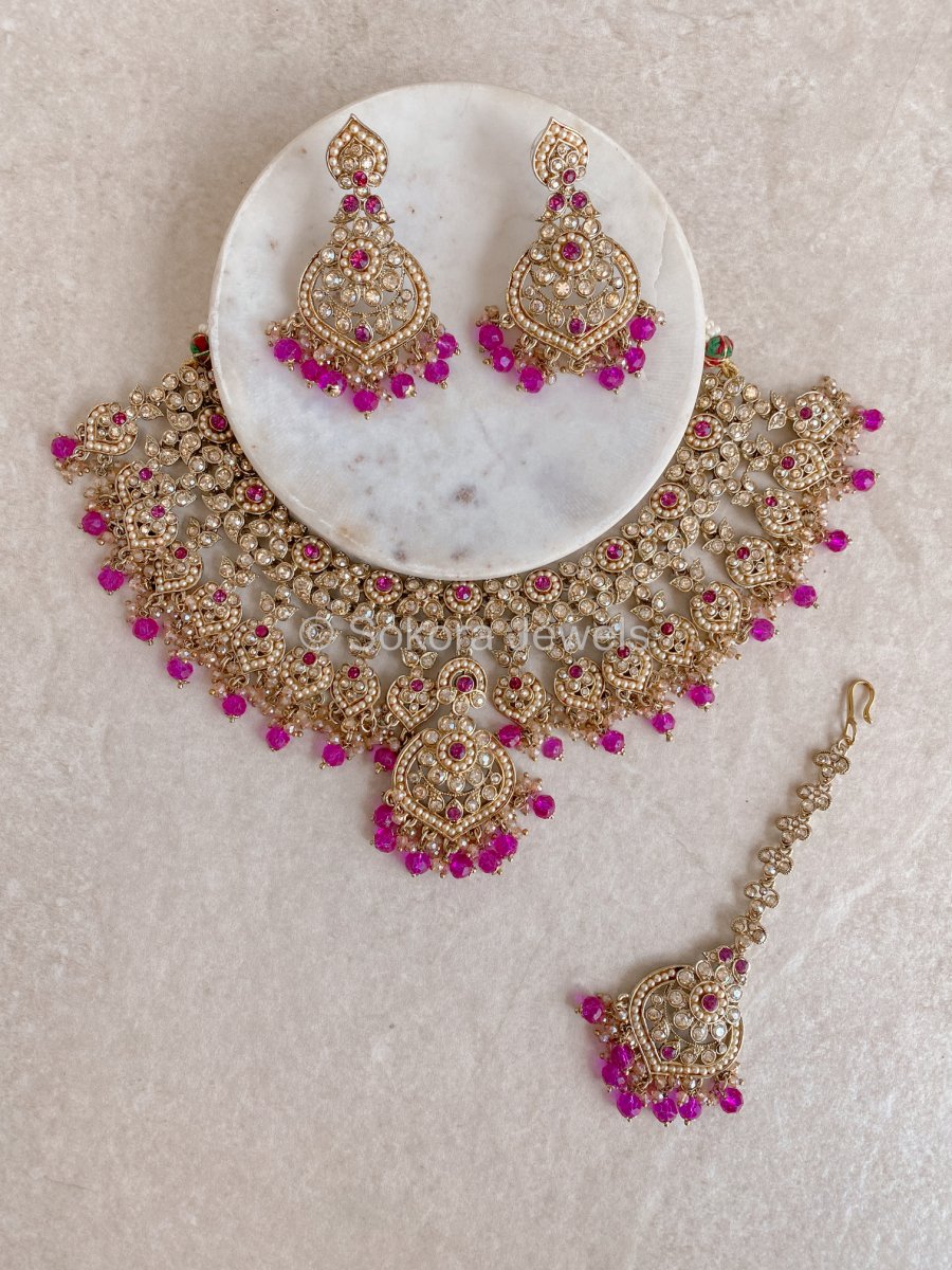 Afshah Necklace Set - Pink - SOKORA JEWELSAfshah Necklace Set - Pink