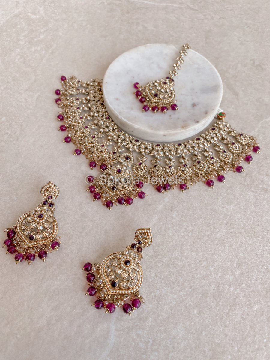 Afshah Necklace Set - Purple - SOKORA JEWELSAfshah Necklace Set - Purple