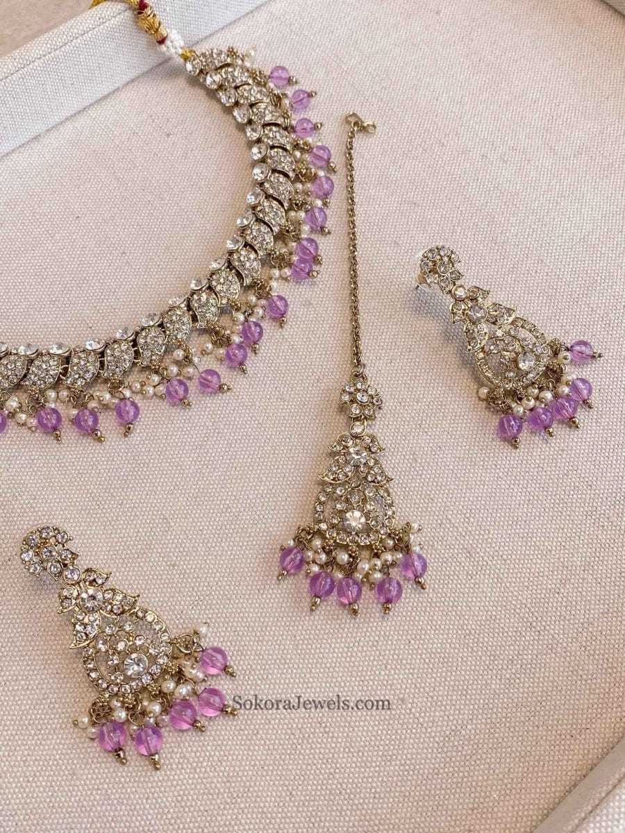 Aiza Clear Gold Necklace Set - SOKORA JEWELSAiza Clear Gold Necklace Set