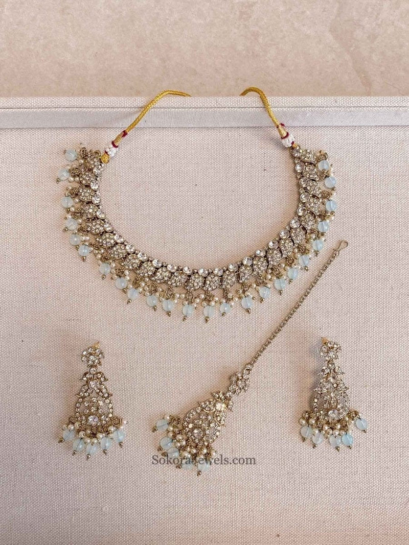 Aiza Clear Gold Necklace Set - SOKORA JEWELSAiza Clear Gold Necklace Set