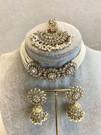 Alar Bridal Choker Necklace Set - Clear Gold - SOKORA JEWELSAlar Bridal Choker Necklace Set - Clear Gold