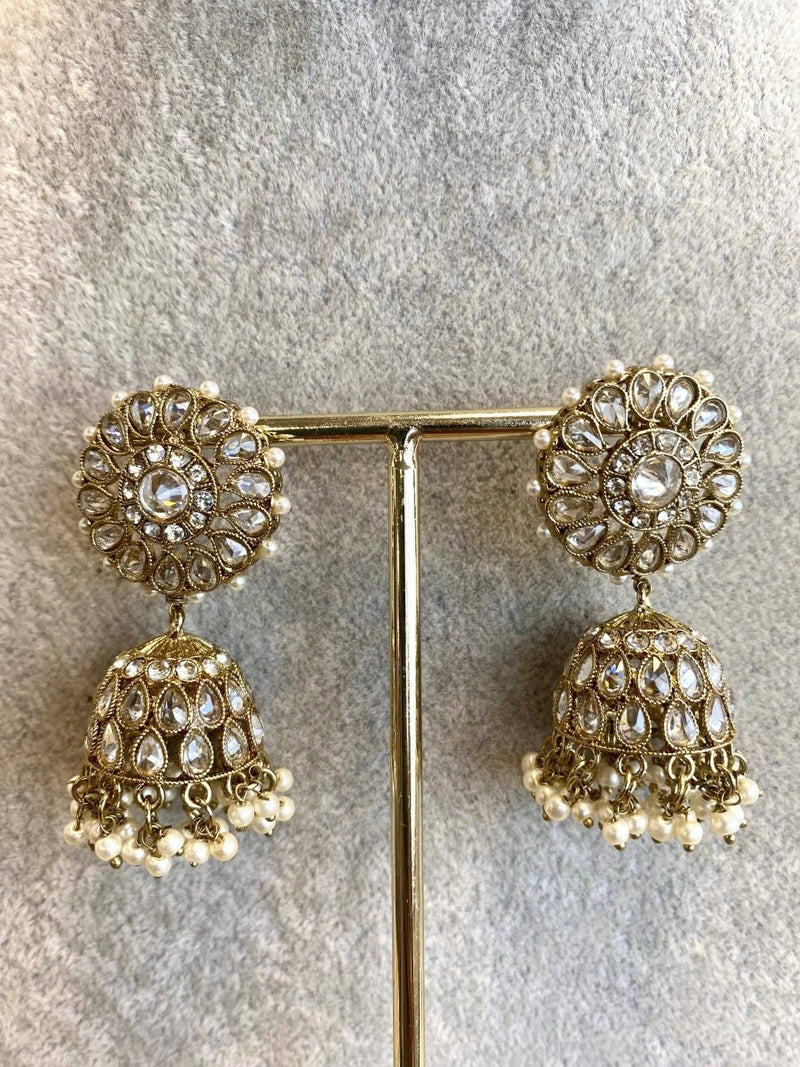 Alar Bridal Choker Necklace Set - Clear Gold - SOKORA JEWELSAlar Bridal Choker Necklace Set - Clear Gold