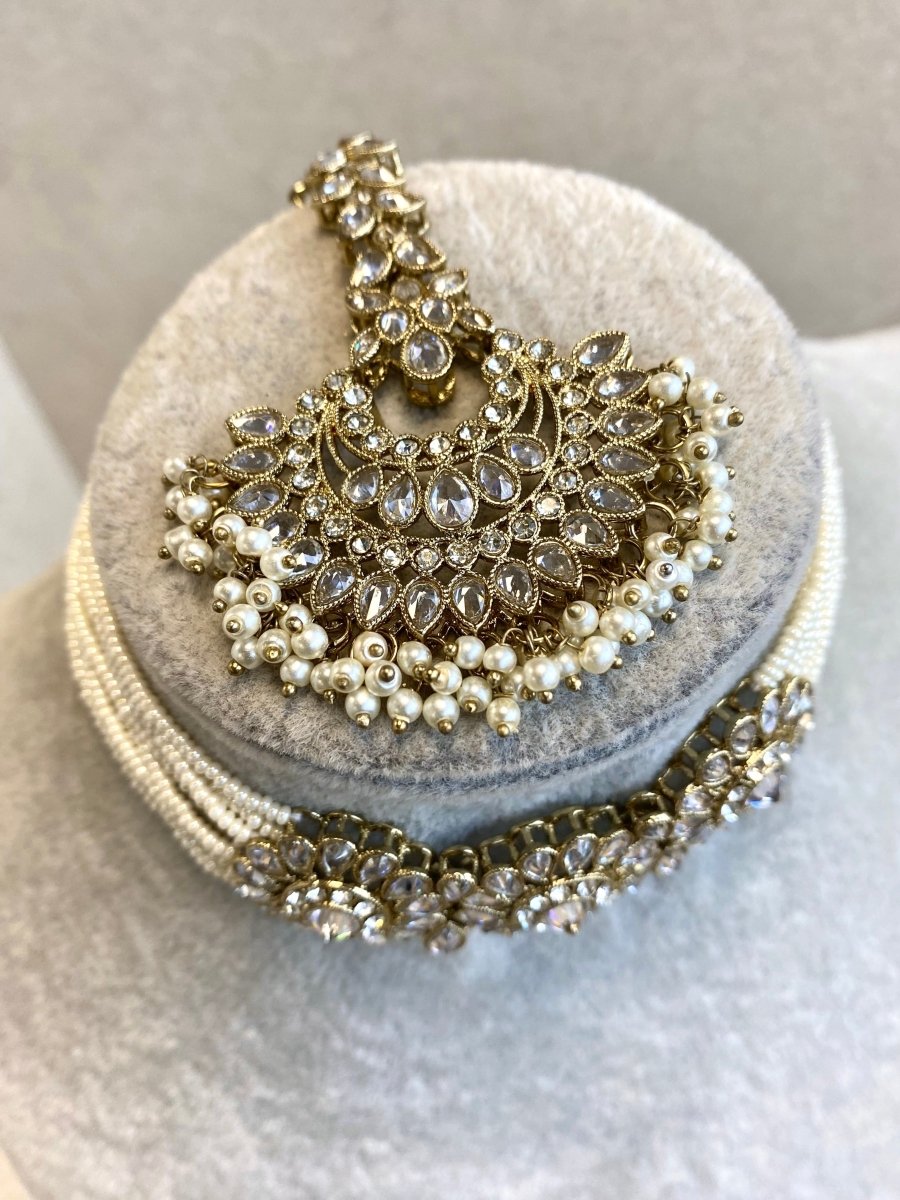 Alar Bridal Choker Necklace Set - Clear Gold - SOKORA JEWELSAlar Bridal Choker Necklace Set - Clear Gold