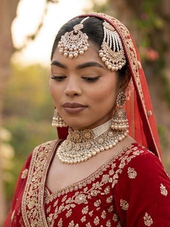 Alar Bridal Double Necklace and Earring Set - Golden - SOKORA JEWELSAlar Bridal Double Necklace and Earring Set - Golden