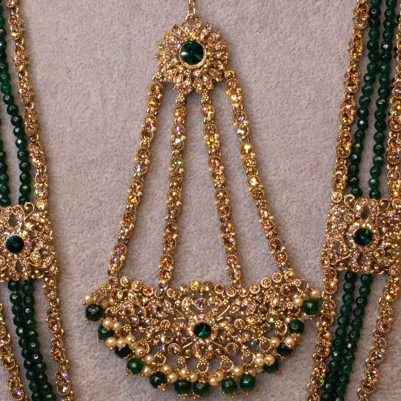 Alicia Antique Gold Jhumar - Green - SOKORA JEWELSAlicia Antique Gold Jhumar - Green