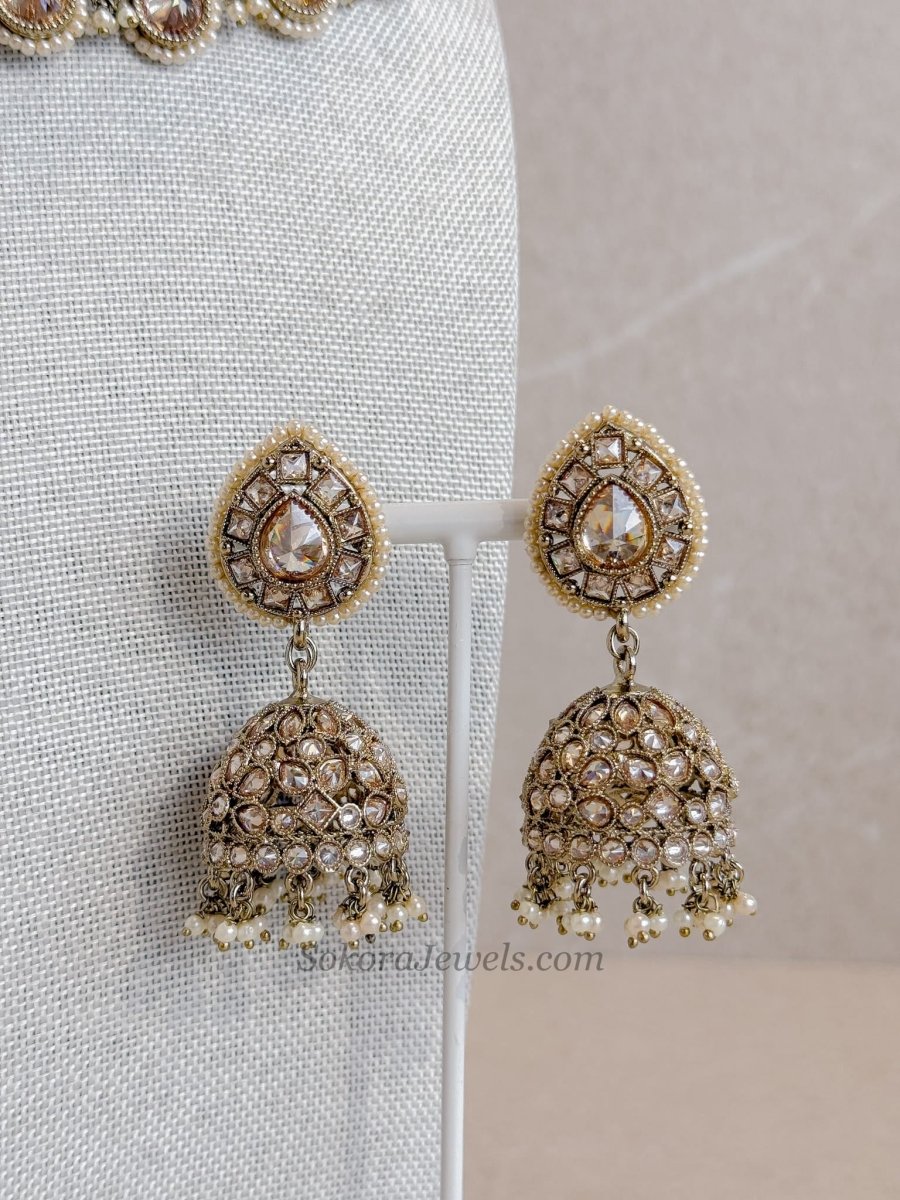 Alisa Golden Crystal Necklace Set - SOKORA JEWELSAlisa Golden Crystal Necklace Set