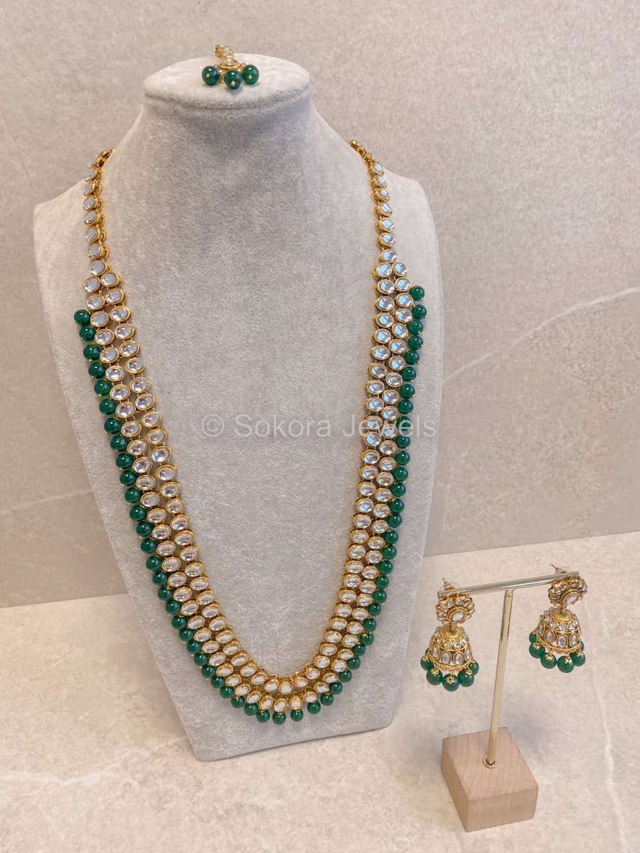 Alizha Long Mala Set - Green - SOKORA JEWELSAlizha Long Mala Set - Green