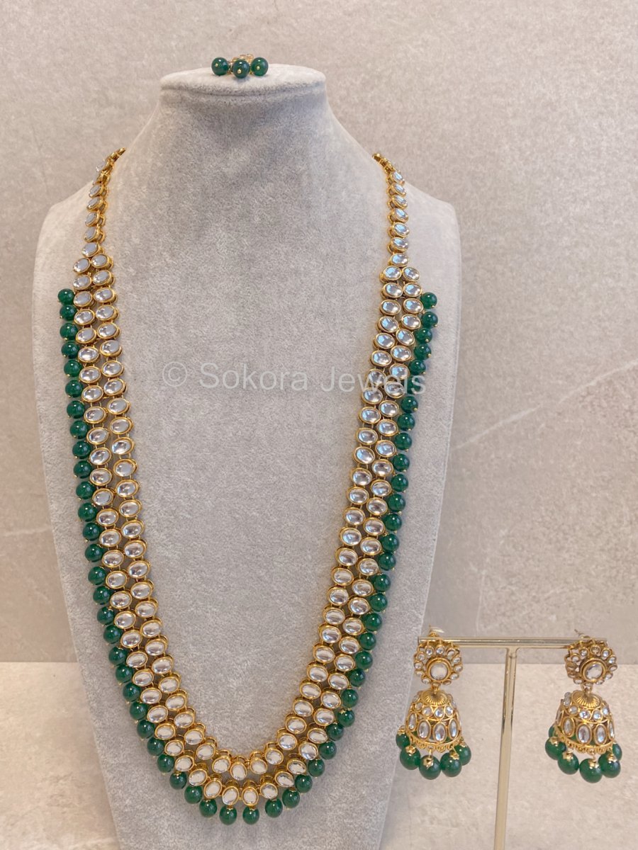 Alizha Long Mala Set - Green - SOKORA JEWELSAlizha Long Mala Set - Green