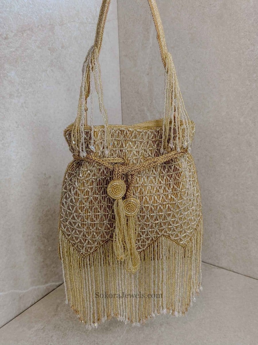 All - over Beaded Tassel Potli Bag - 2 Colour Options - SOKORA JEWELSAll - over Beaded Tassel Potli Bag - 2 Colour Options